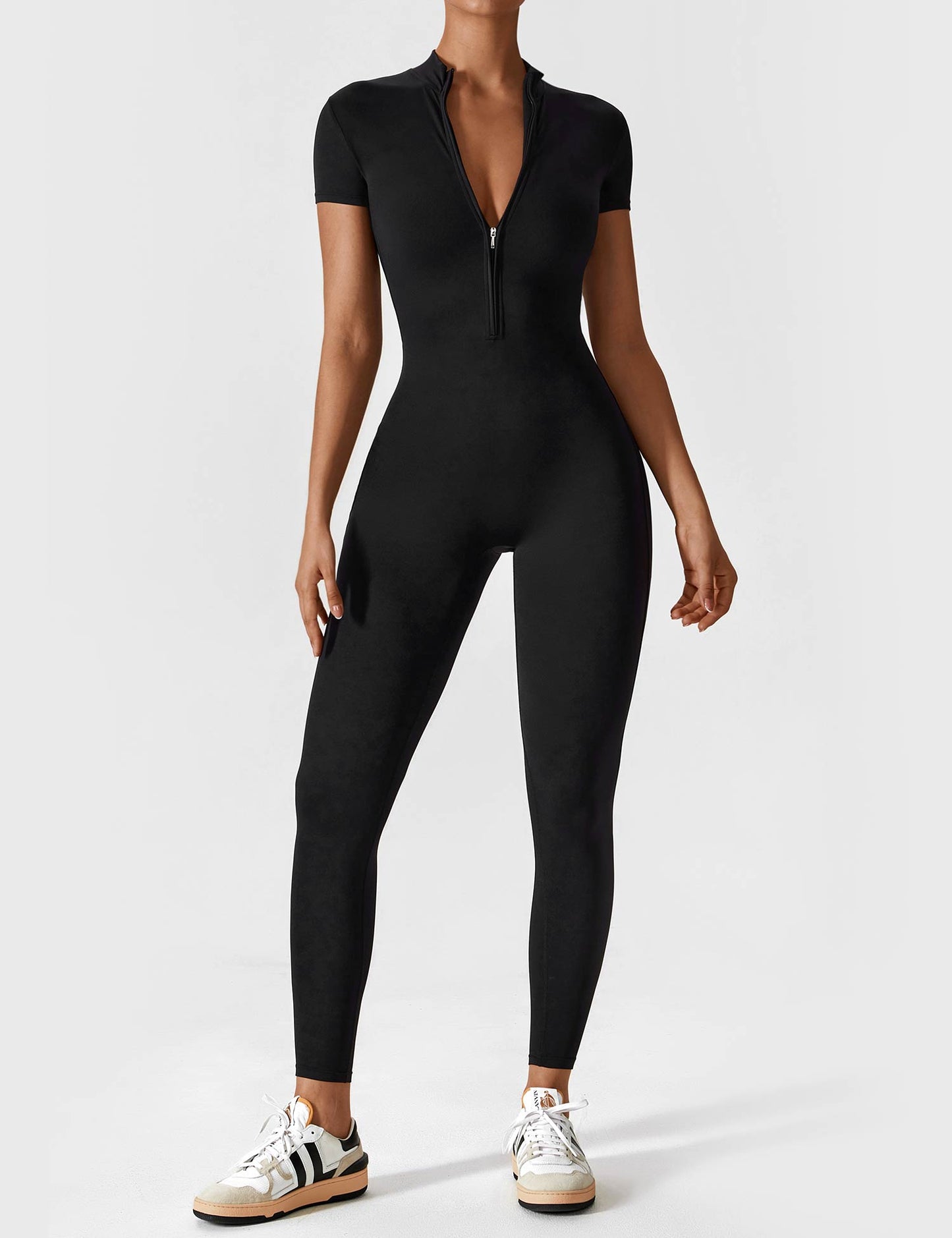 Long Sleeve/Short Sleeve Zipper Jumpsuit